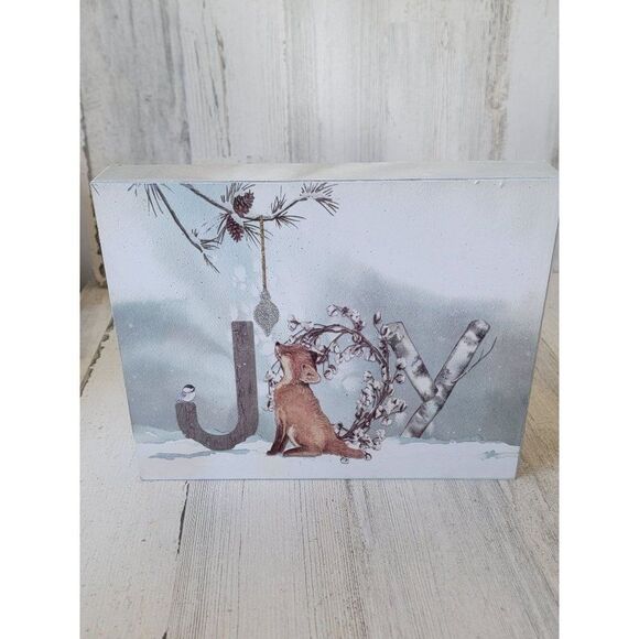 Snow scene picture Fox baby Joy glitter Xmas Decor sign - Picture 1 of 9